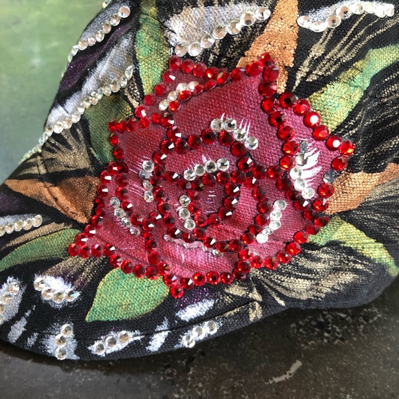 Trucker hat embellished with metallic paint, crystals, and beads - adjustable - Picture 4 of 15